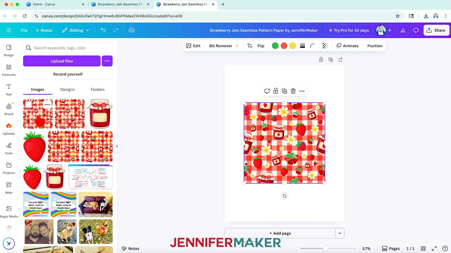 The seamless pattern tile is centered on the new canvas.