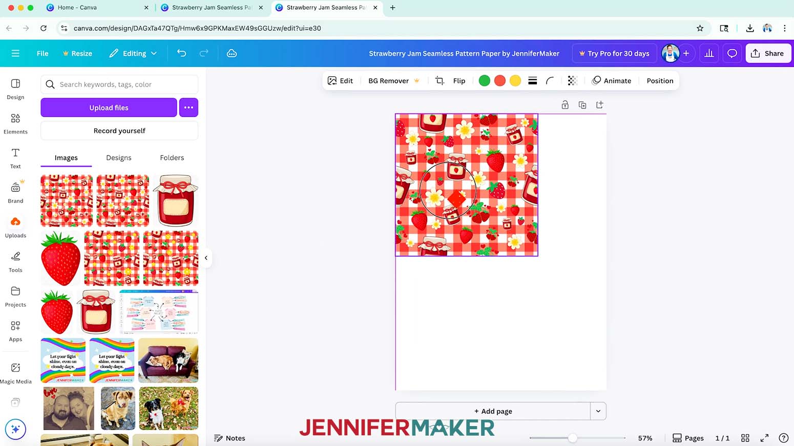 The seamless pattern tile has been snapped in to the top left corner position on the new canvas.