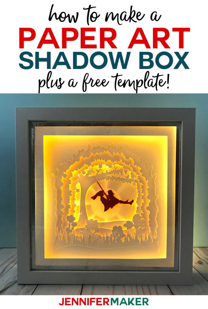 A lighted shadow box paper art template of a mother and daughter on a tree swing