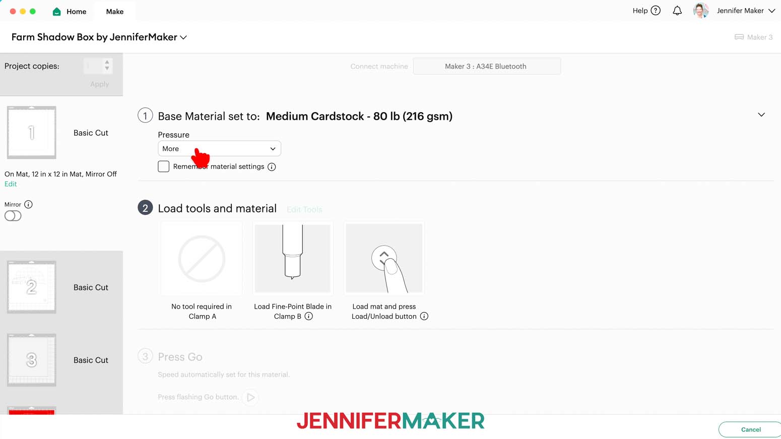 Choose the Medium Cardstock setting in Cricut Design Space to cut the cardstock to make a shadow box with floating pieces
