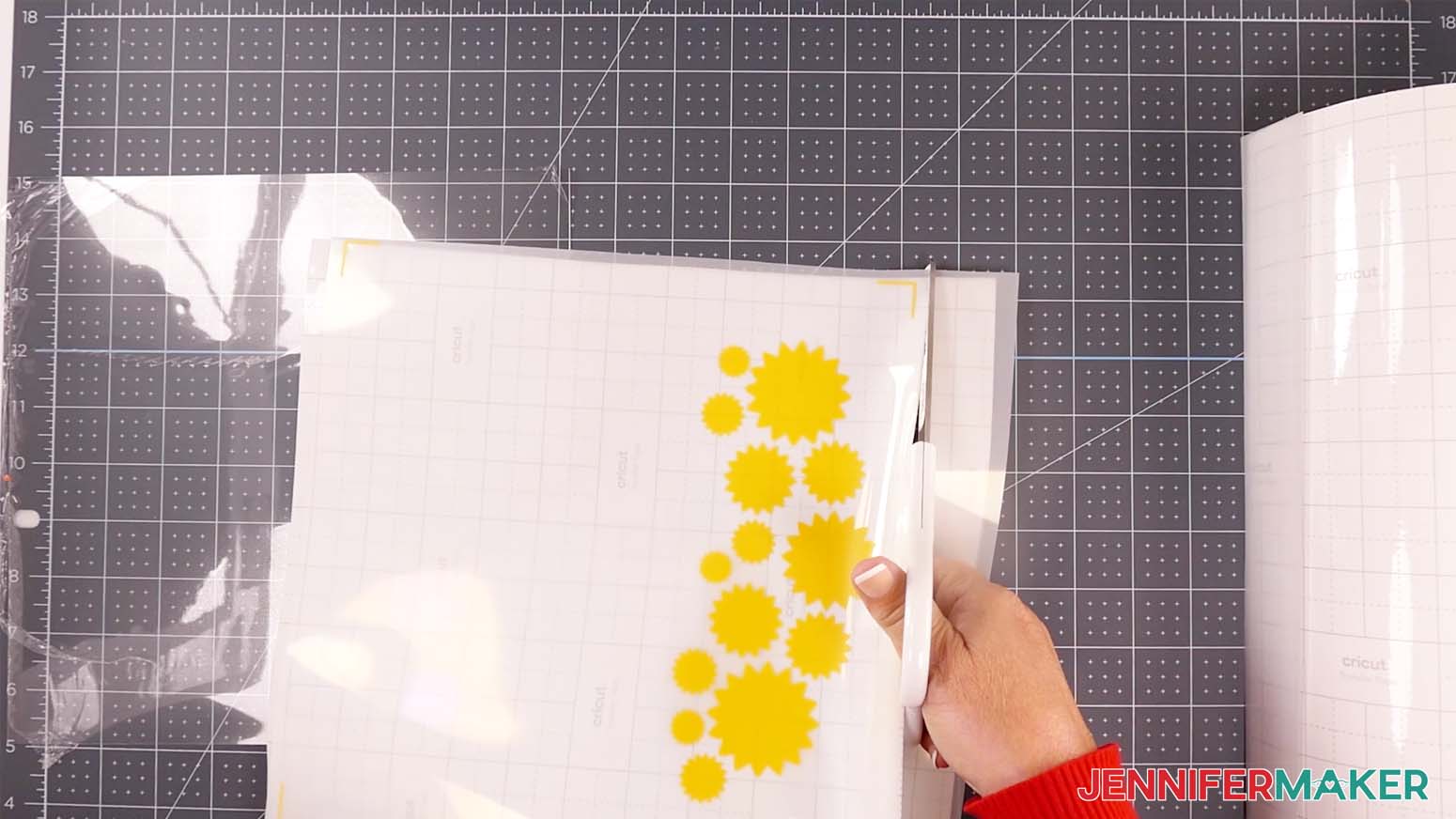 Cut the transfer tape to apply the vinyl to make a shadow box with floating pieces