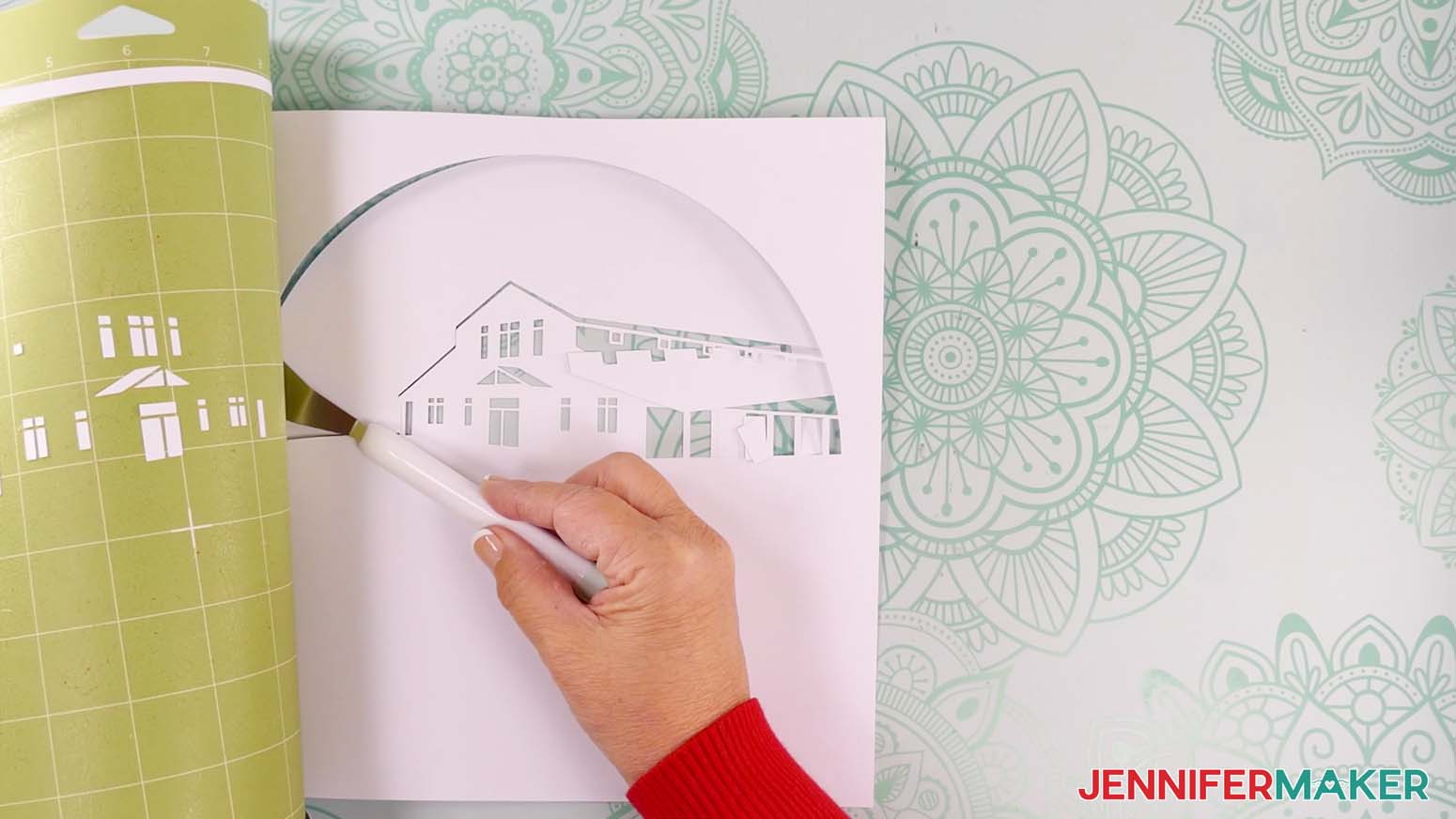 Use a spatula to carefully remove intricate pieces from the mat for a shadow box with floating pieces