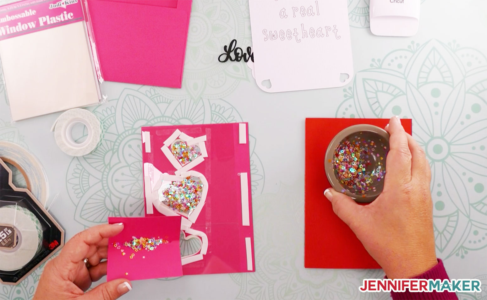 Pouring confetti glitter into the shaker card well