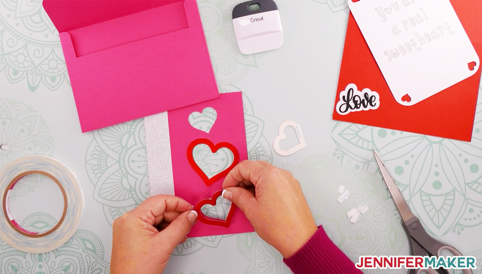 Placing the heart cut outs on the front of the shaker card