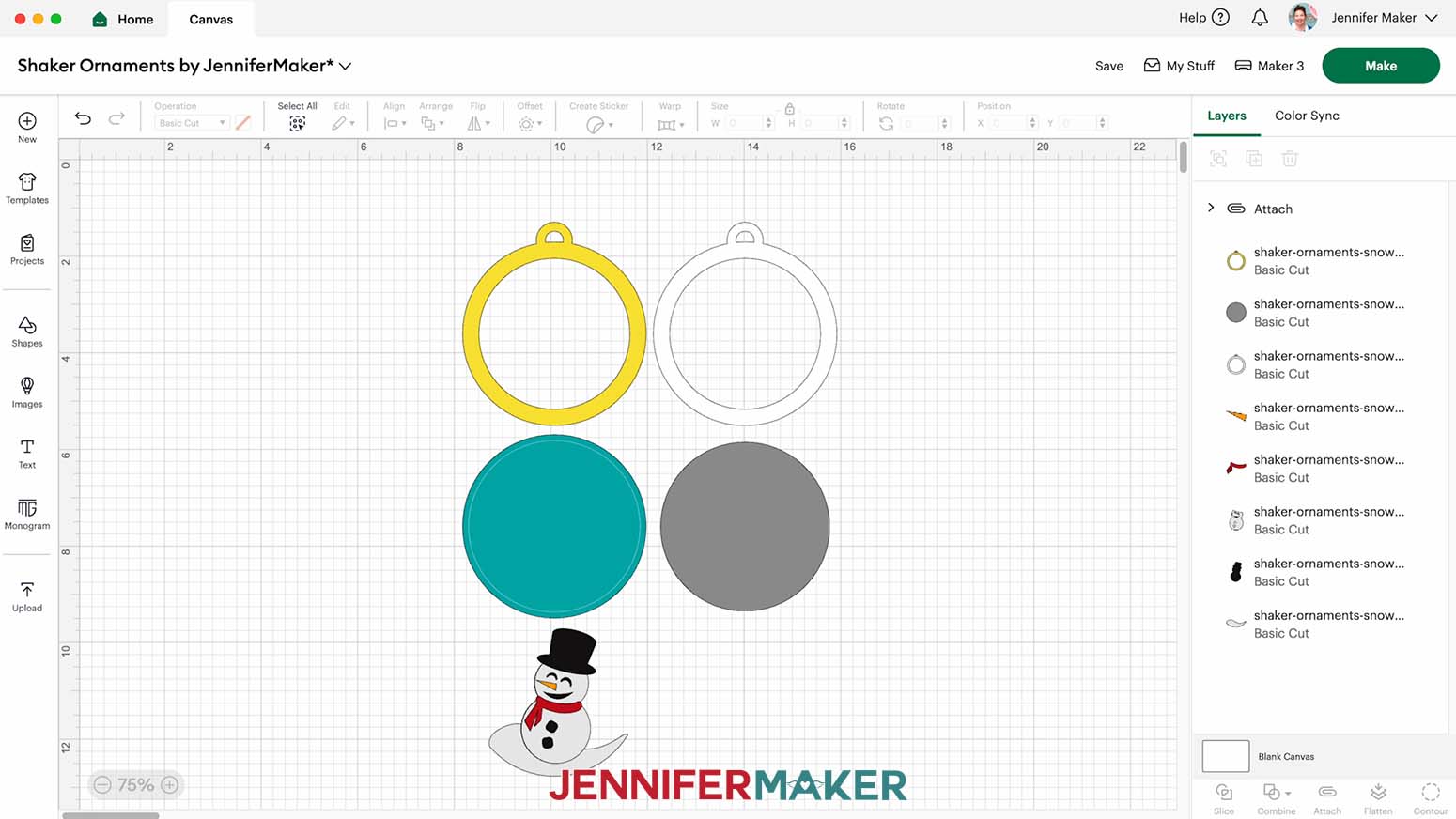 Snowman shaker ornament on design space canvas