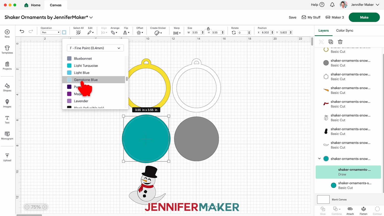 click the Color Box next to the &ldquo;Operation&rdquo; menu and select the pen type and color