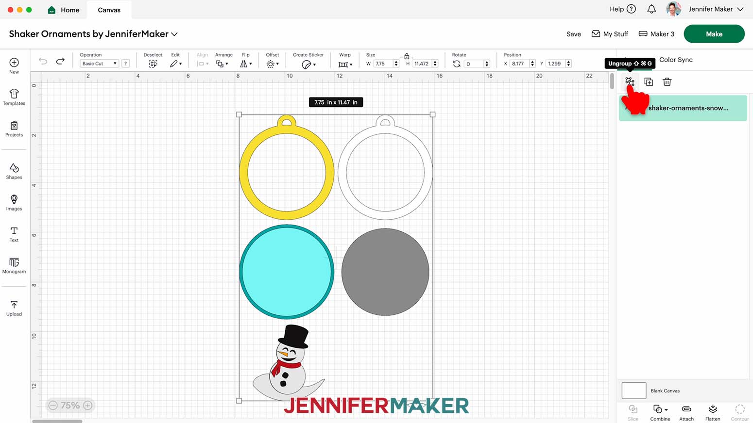 Ungroup the shaker ornament design