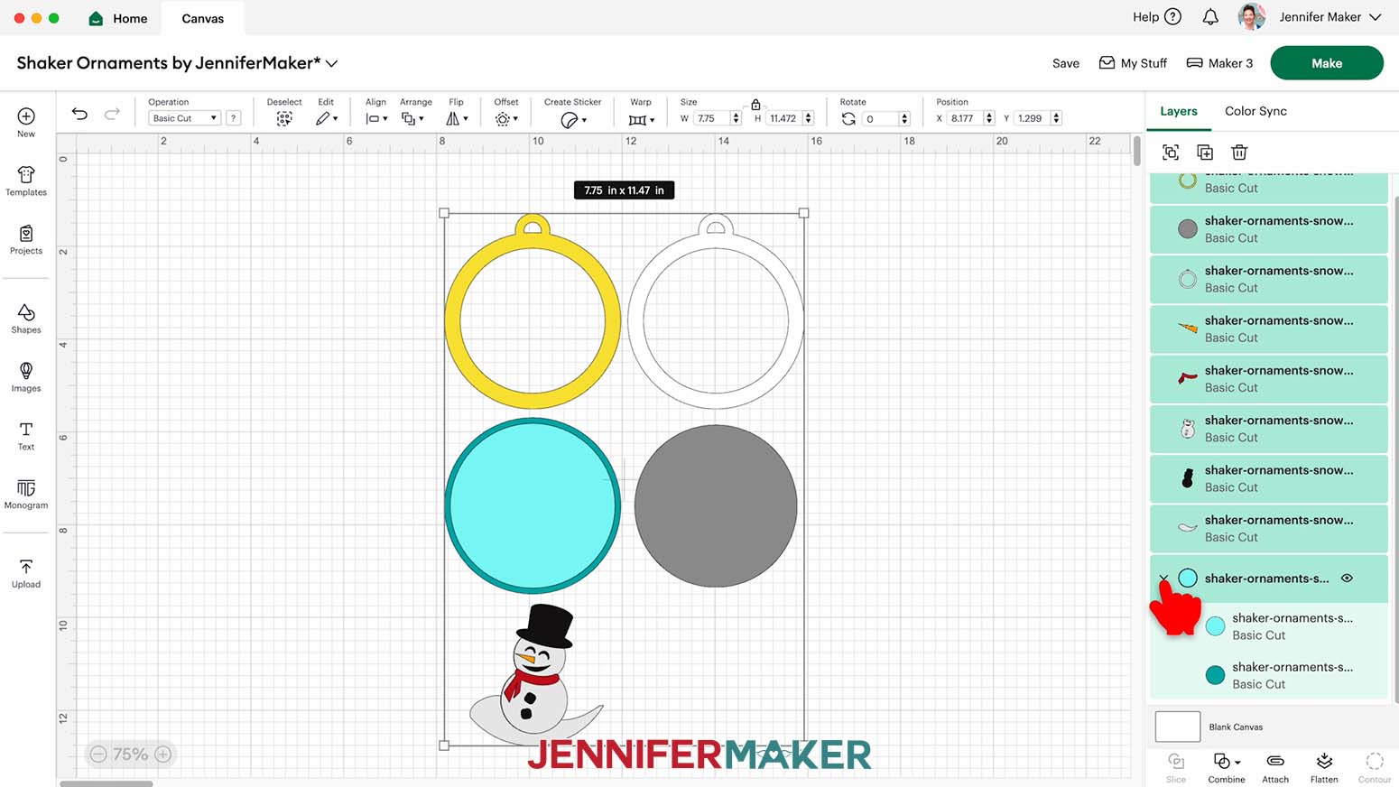 Click the arrow to expand the group and show two circle Basic Cut shapes.