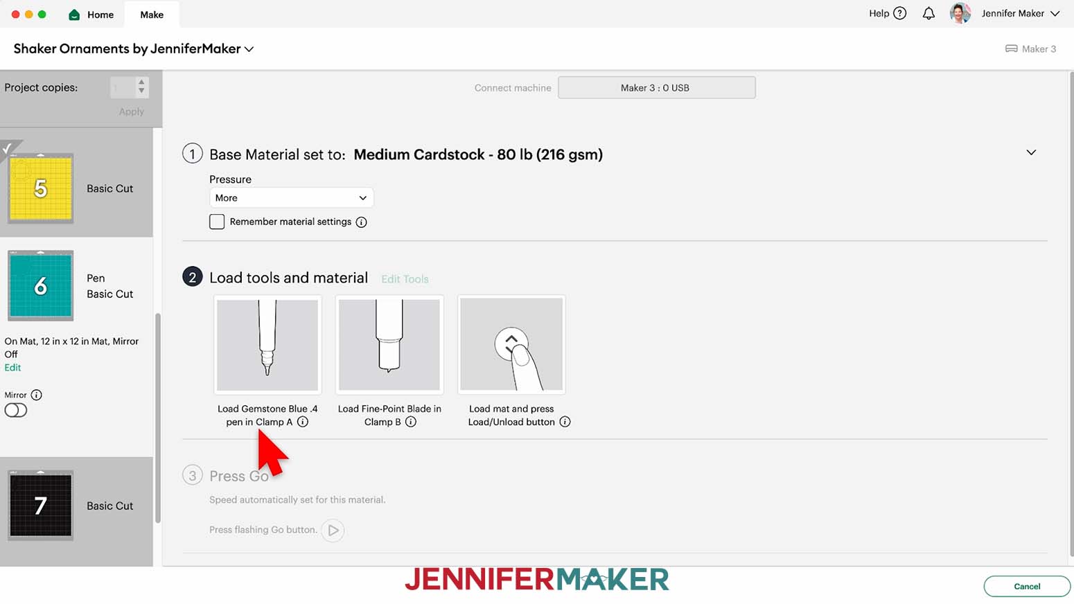 &ldquo;Medium Cardstock - 80 lb (216 gsm)&rdquo; setting with &ldquo;More&rdquo; pressure.