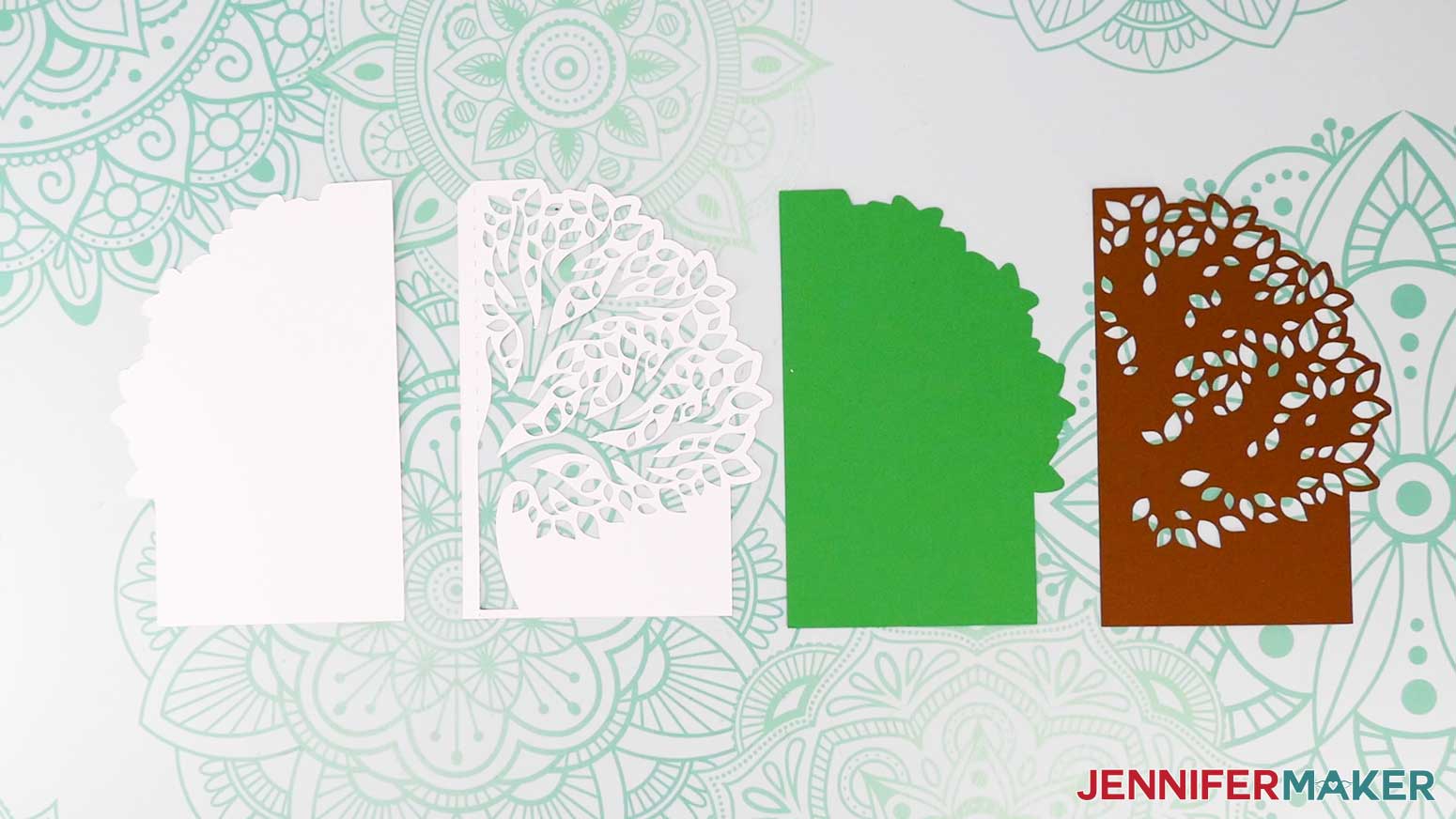 Four cut pieces for the Joy-size tree shaped edge card