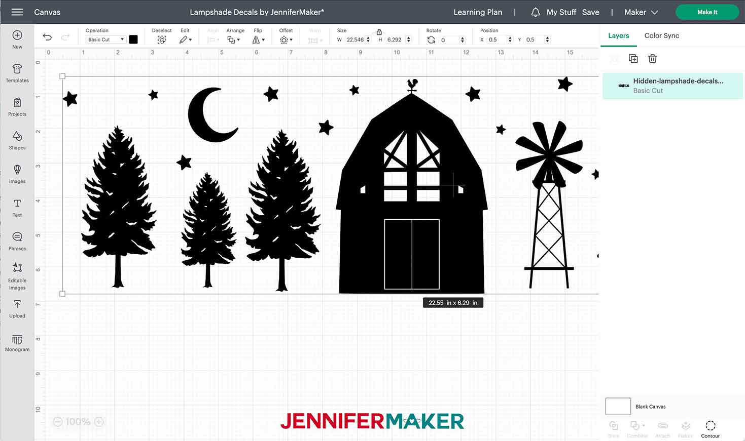 Barn without Ground SVG design for Silhouette Lampshades on Design Space canvas.