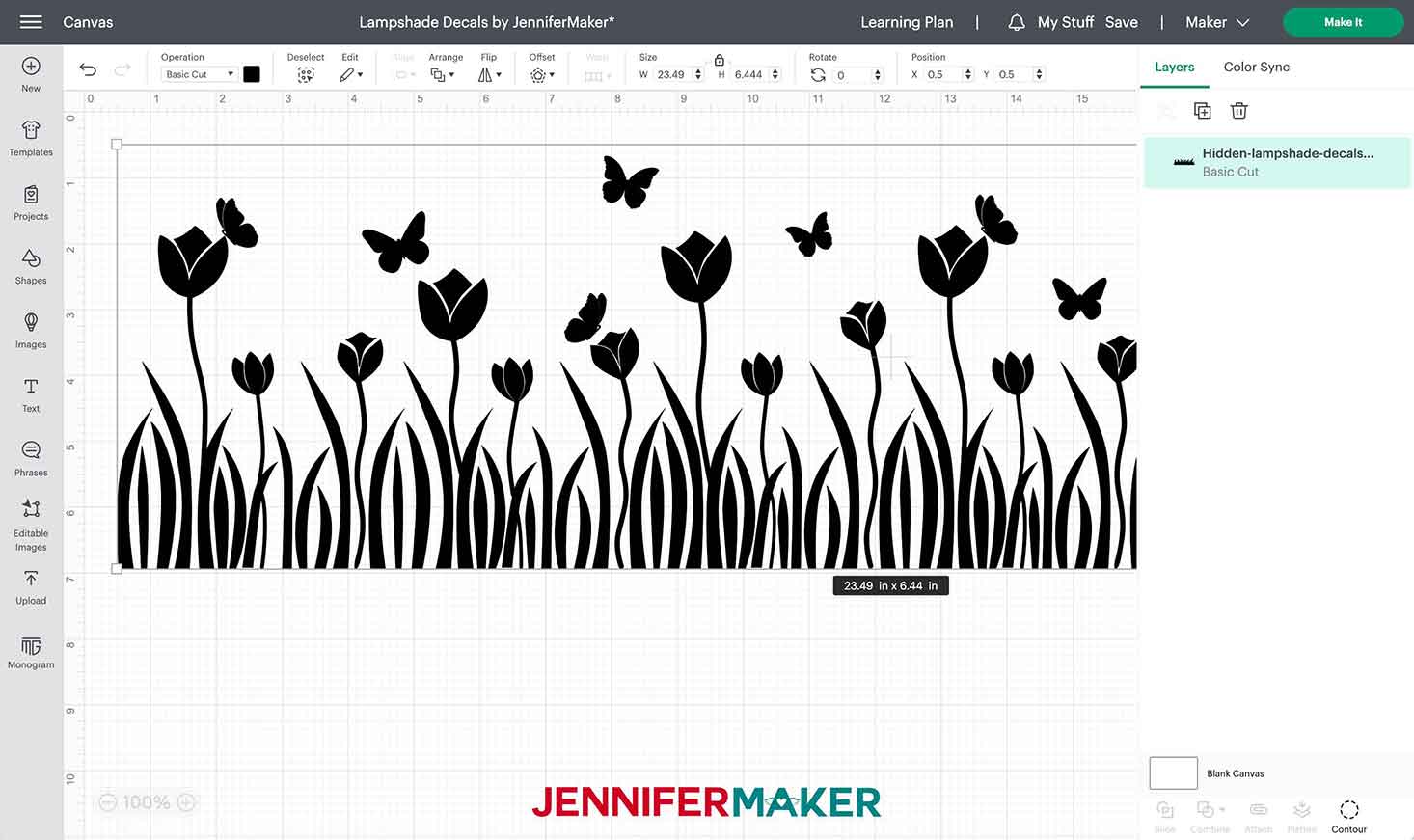 Tulips SVG design for Silhouette Lampshades on Design Space canvas.