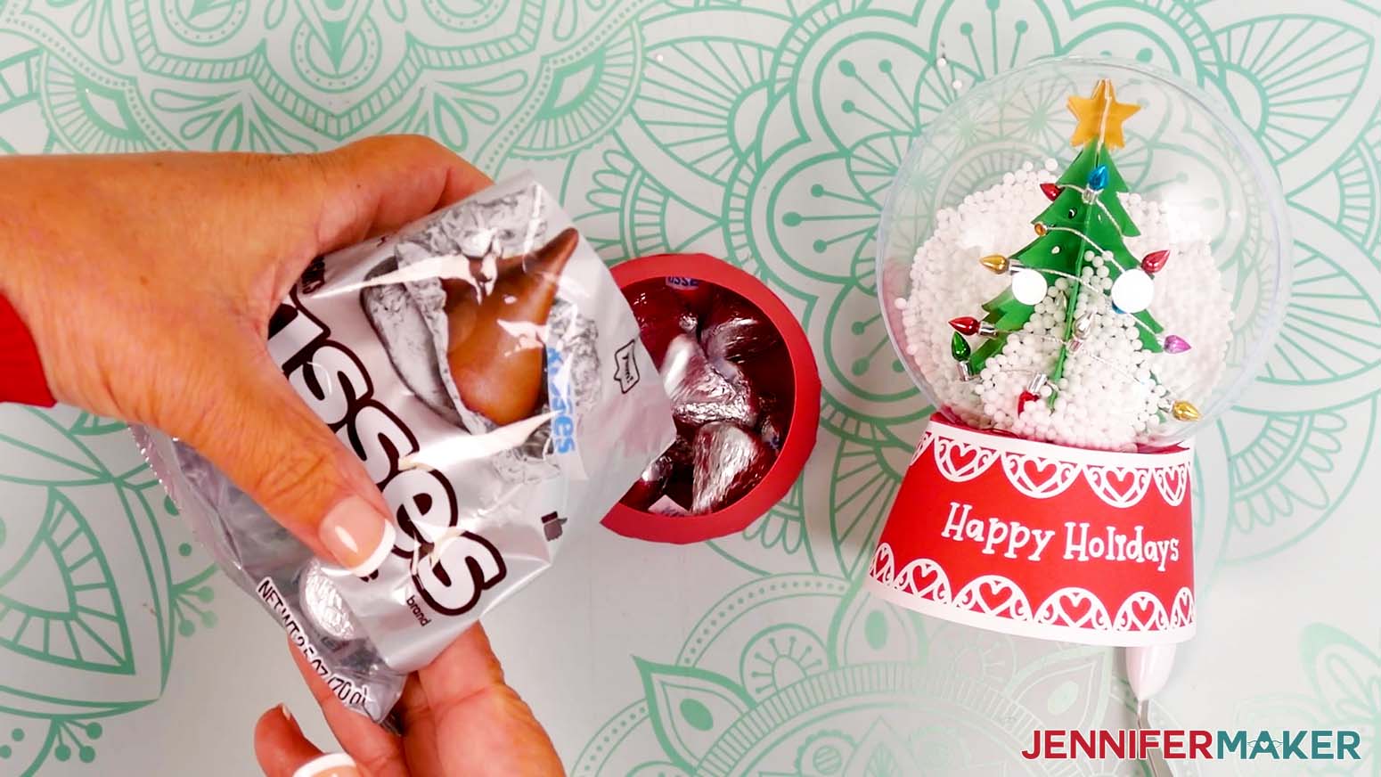 Add candy inside the snow globe gift box base.