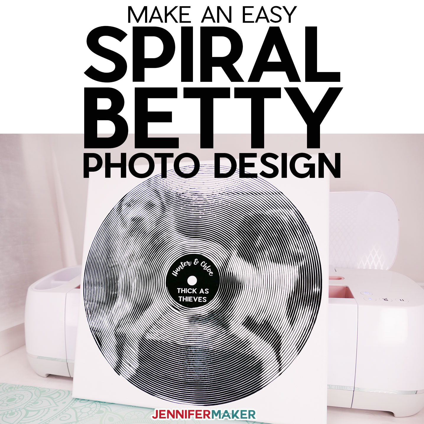 Easy Spiral Betty Photo Design Tutorial with center design and ideas for usage! #cricut #vinyl #photos