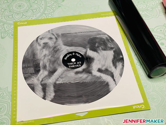 Spiral Betty vinyl cut on a Cricut cutting machine from black permanent vinyl