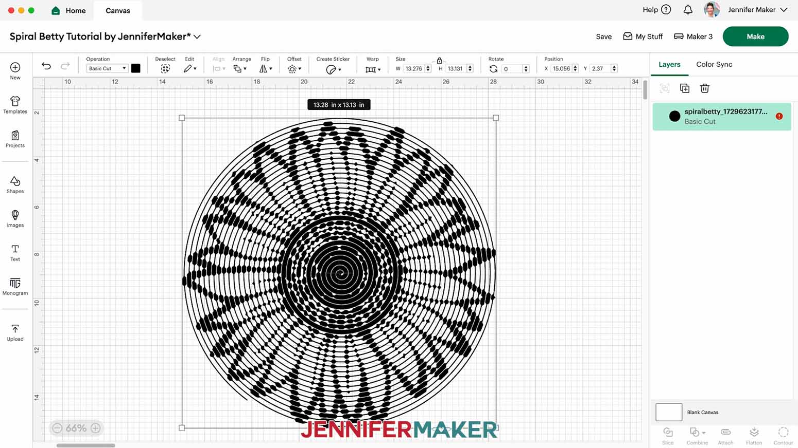 The sunflower spiral betty SVG on cricut design space canvas