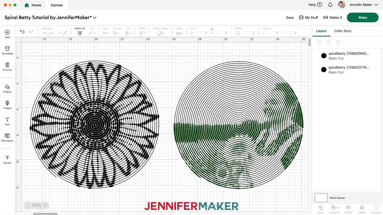 A sunflower and image of Jennifer spiral betty in design space
