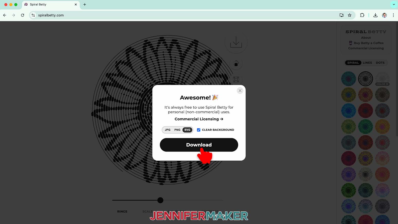 Click on “SVG” to save your image and check the box next to “Clear Background” to remove the background from your image.