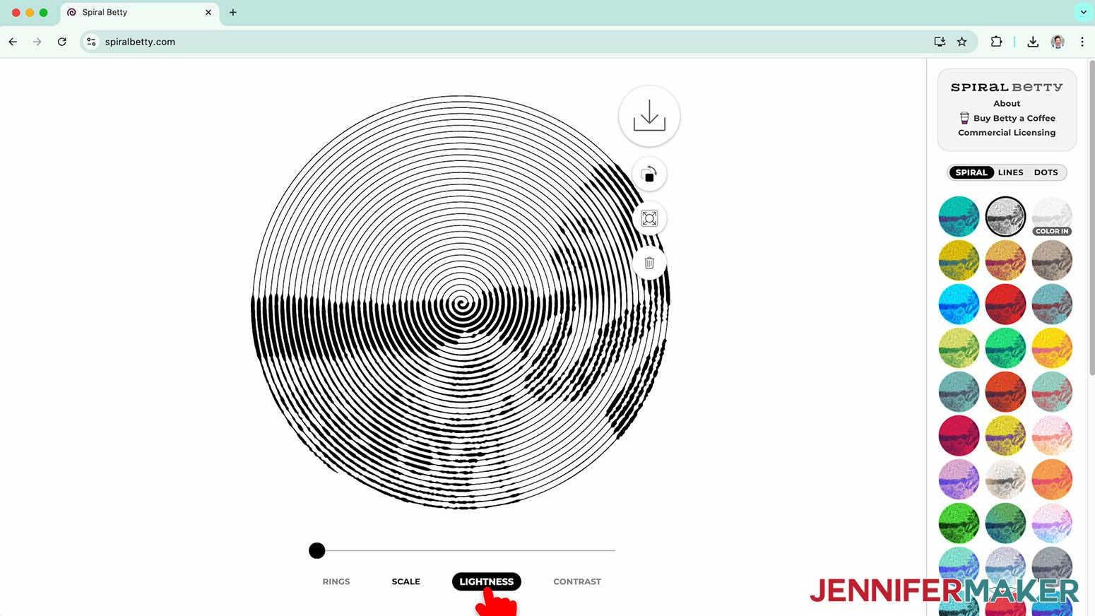 Click on lightness to change the thickness of the line