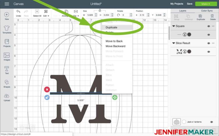 Duplicate the line in Cricut Design Space to begin the split monogram tutorial