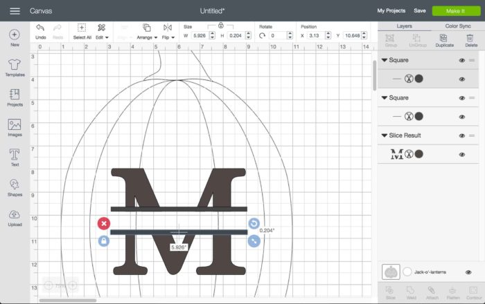 Duplicate the line in Cricut Design Space to begin the split monogram tutorial