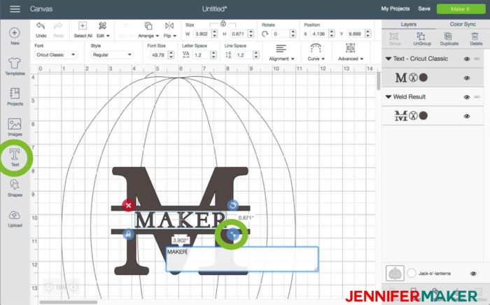 Type in your name in Cricut Design Space to begin the split monogram tutorial