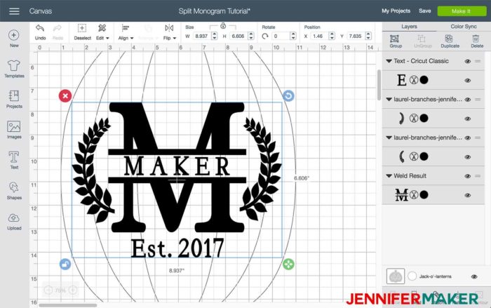 Download Cricut Split Monogram Tutorial Free Svg Jennifer Maker SVG, PNG, EPS, DXF File