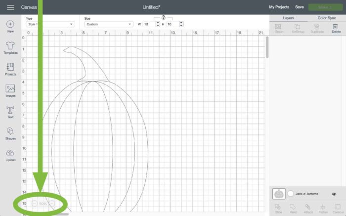 Resize your canvas for the template in Cricut Design Space to begin the split monogram tutorial