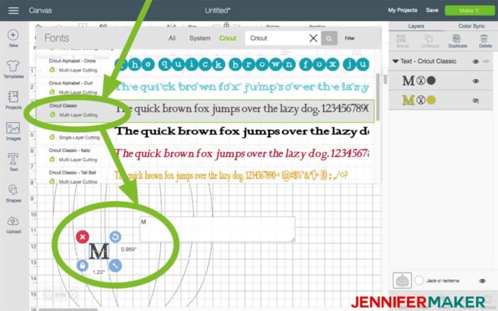 Choose a font and type your initial in Cricut Design Space to begin the split monogram tutorial