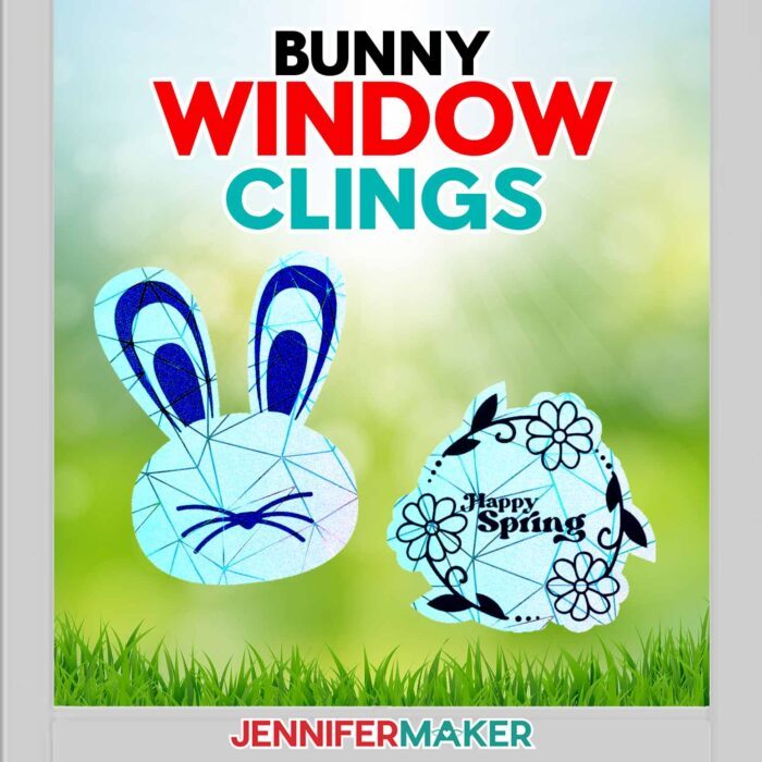 Learn how to make Spring Bunny Window Clings with a Cricut! Two cute and rainbowy window clings with spring designs stuck to a window