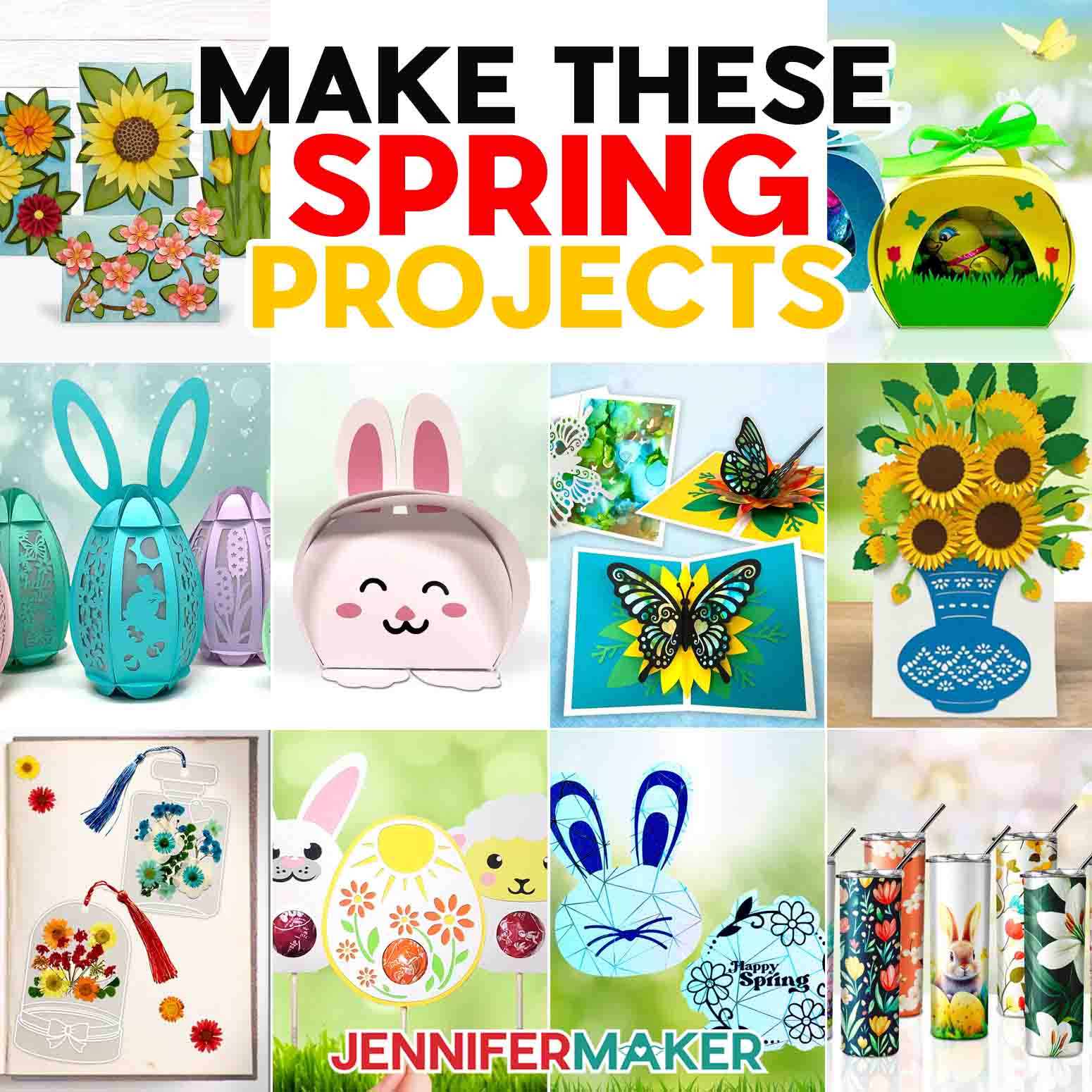 spring Cricut projects in a grid layout