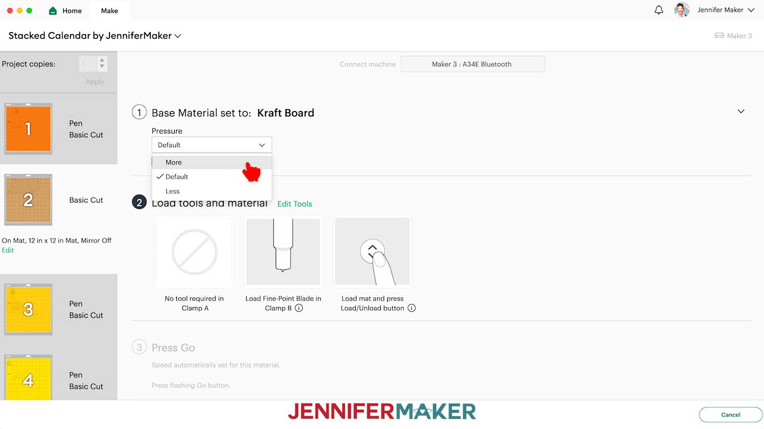 &ldquo;Cricut Kraft Board&rdquo; setting with &ldquo;More&rdquo; Pressure for the stand mat