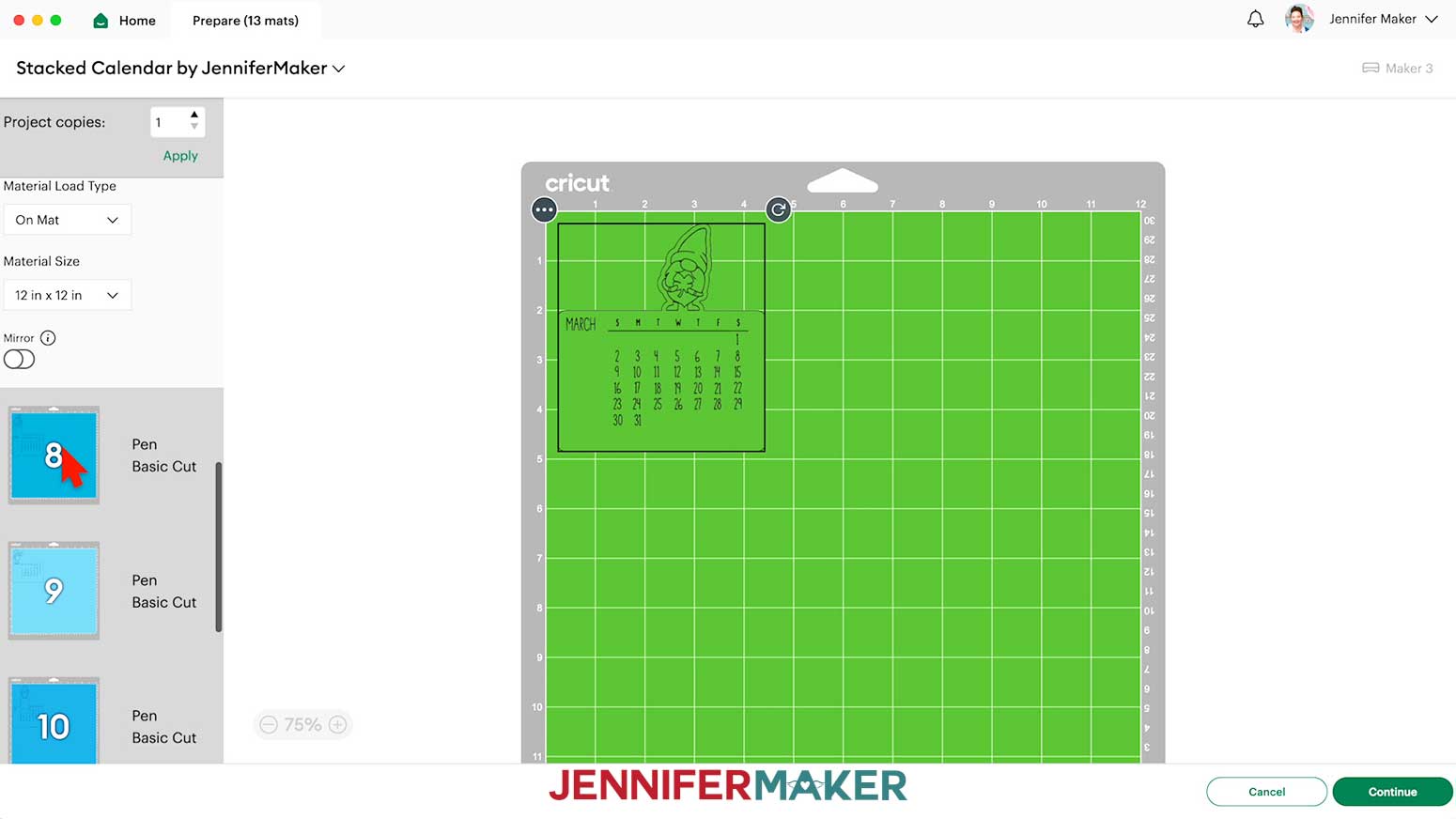 On the Prepare screen, make sure the correct Material Size is selected for your materials.