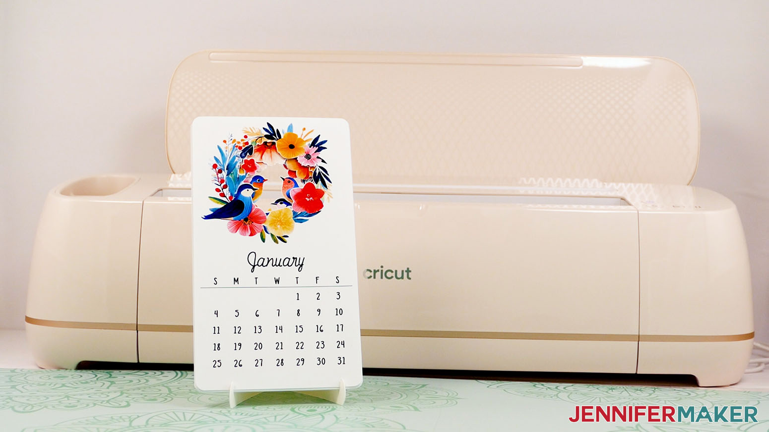 The calendar is stacked on the stand and ready to use.