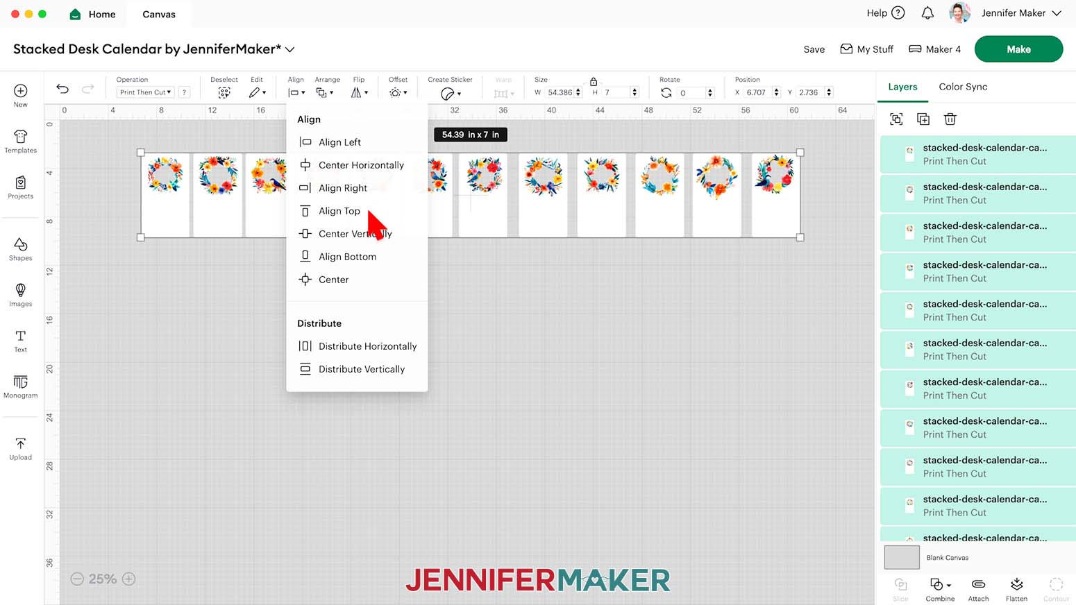 Select all the calendar cards then choose Align Top.