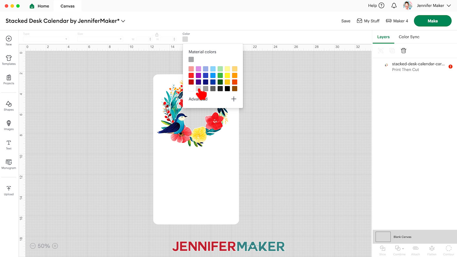 Change the color of the Cricut Design Space Canvas to make the stacked desk calendar cards easier to see.