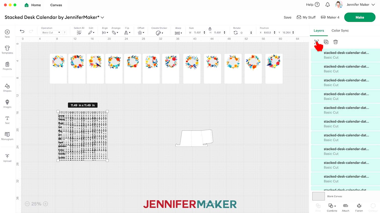 Ungroup all the dates and months for the stacked desk calendar design.