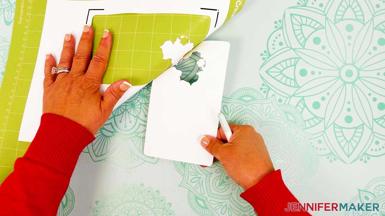 Carefully peel the machine mat away from the cut stacked calendar card.