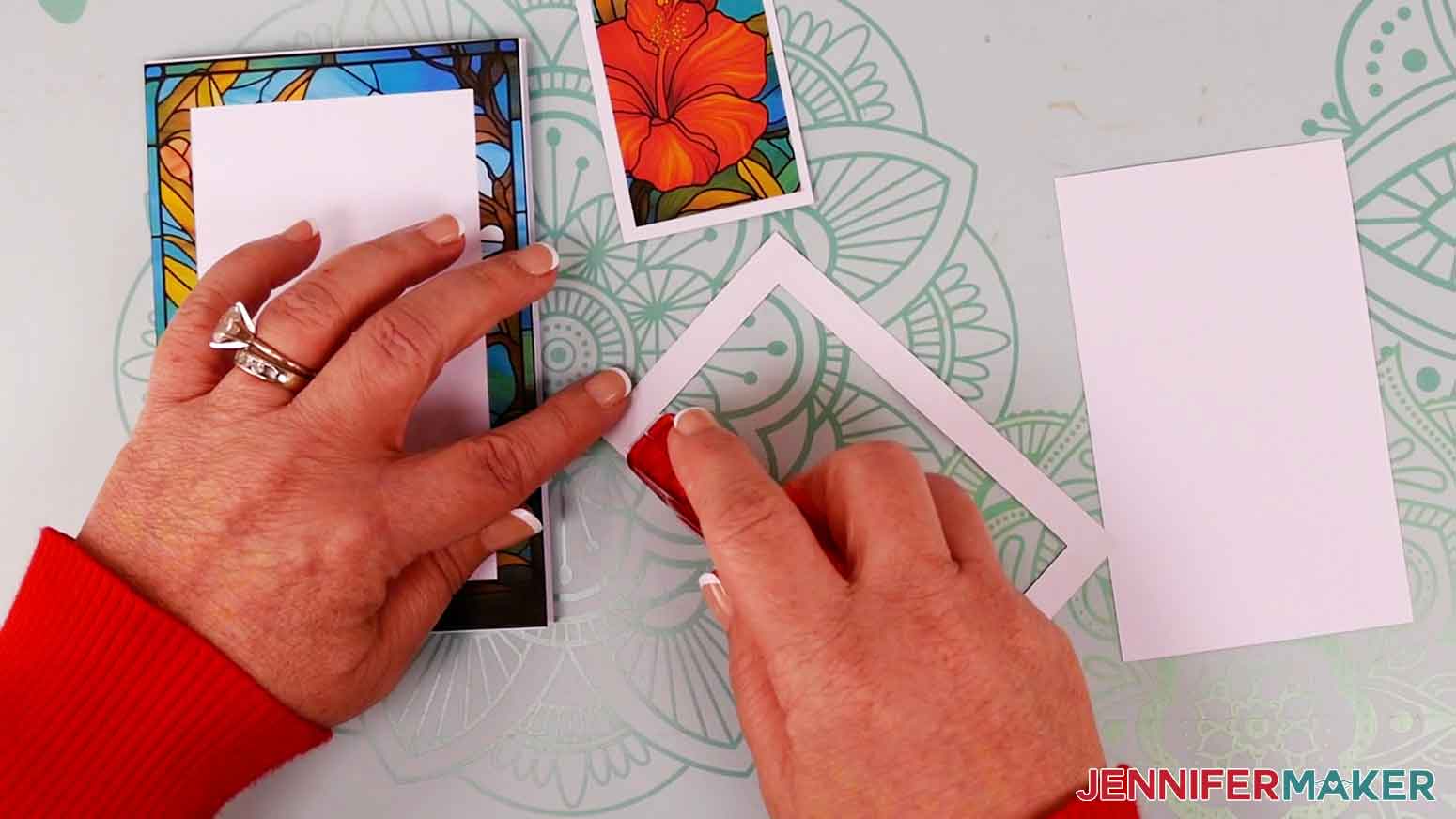 Apply double sided adhesive tape around the back border of the middle flower layer.