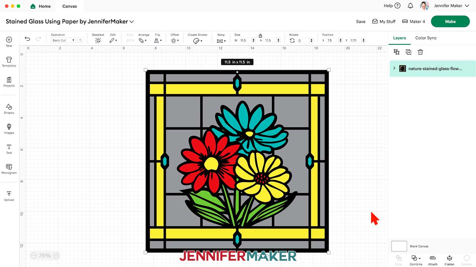 The ready to use stained glass design opens to the right size to cut on a twelve by twelve machine mat.