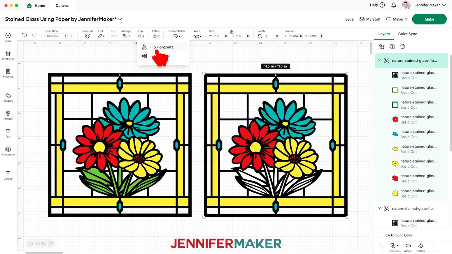 Select the duplicate group and click "Flip" and "Flip Horizontal."
