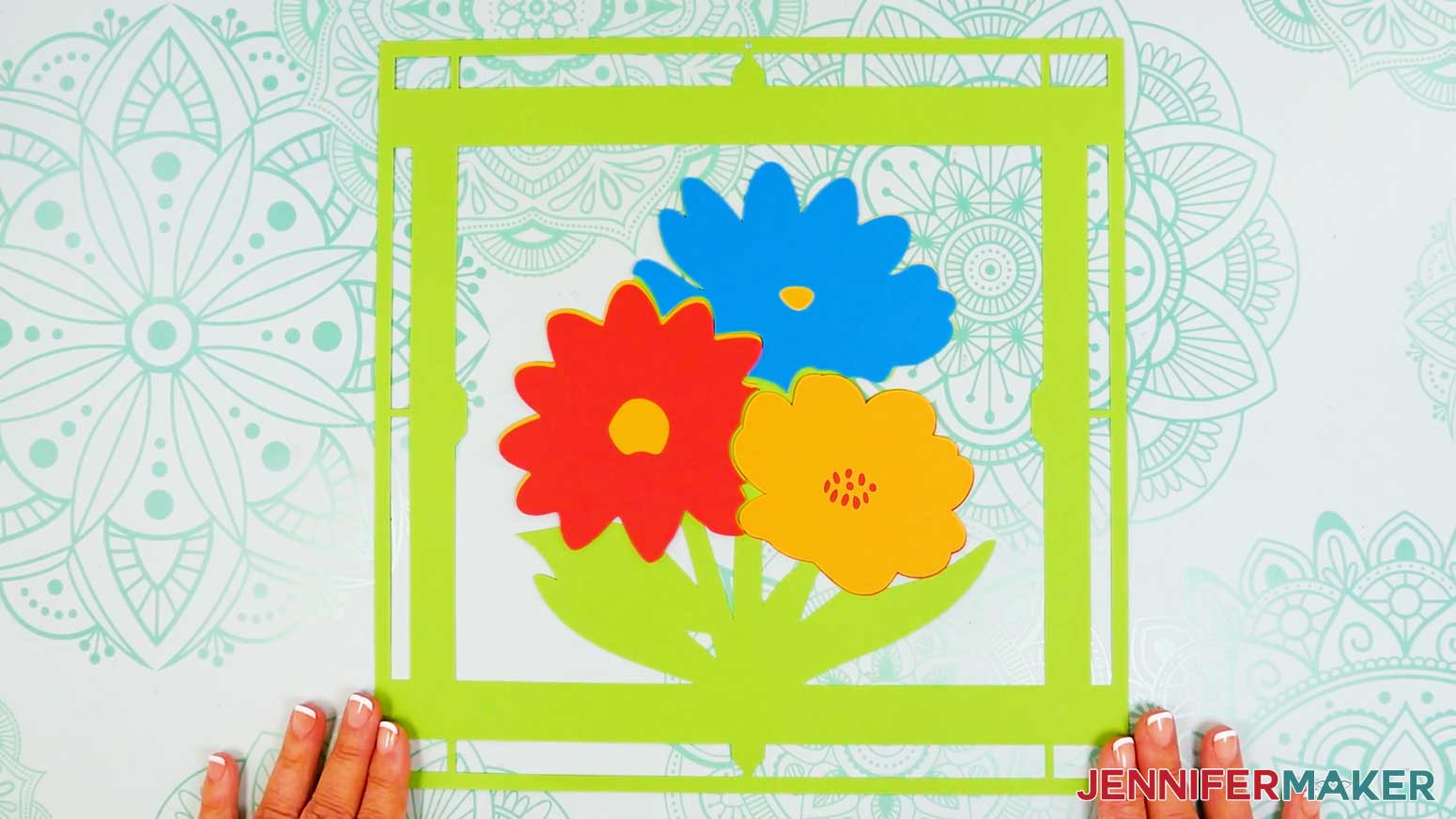 Test fit the center flower pieces of the stained glass design before gluing them in place.