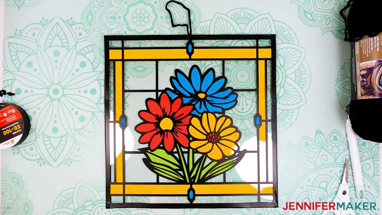 The stained glass design is ready to display.