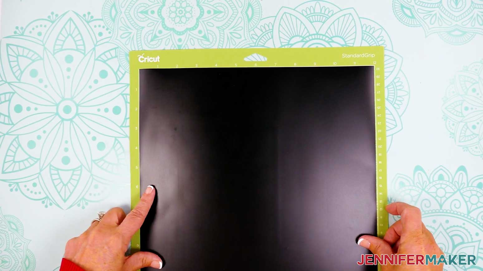 Be sure to apply the adhesive vinyl for the stained glass design to the machine mat with the vinyl side up and the carrier sheet side down.