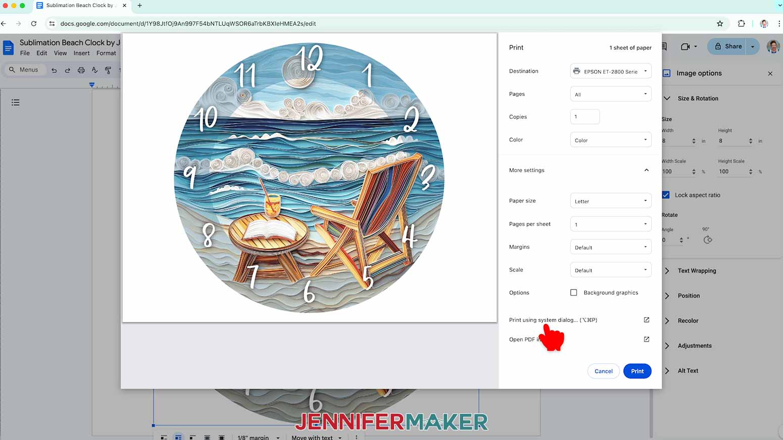 Click the arrow beside “More Settings” and select “Print Using System Dialog.”