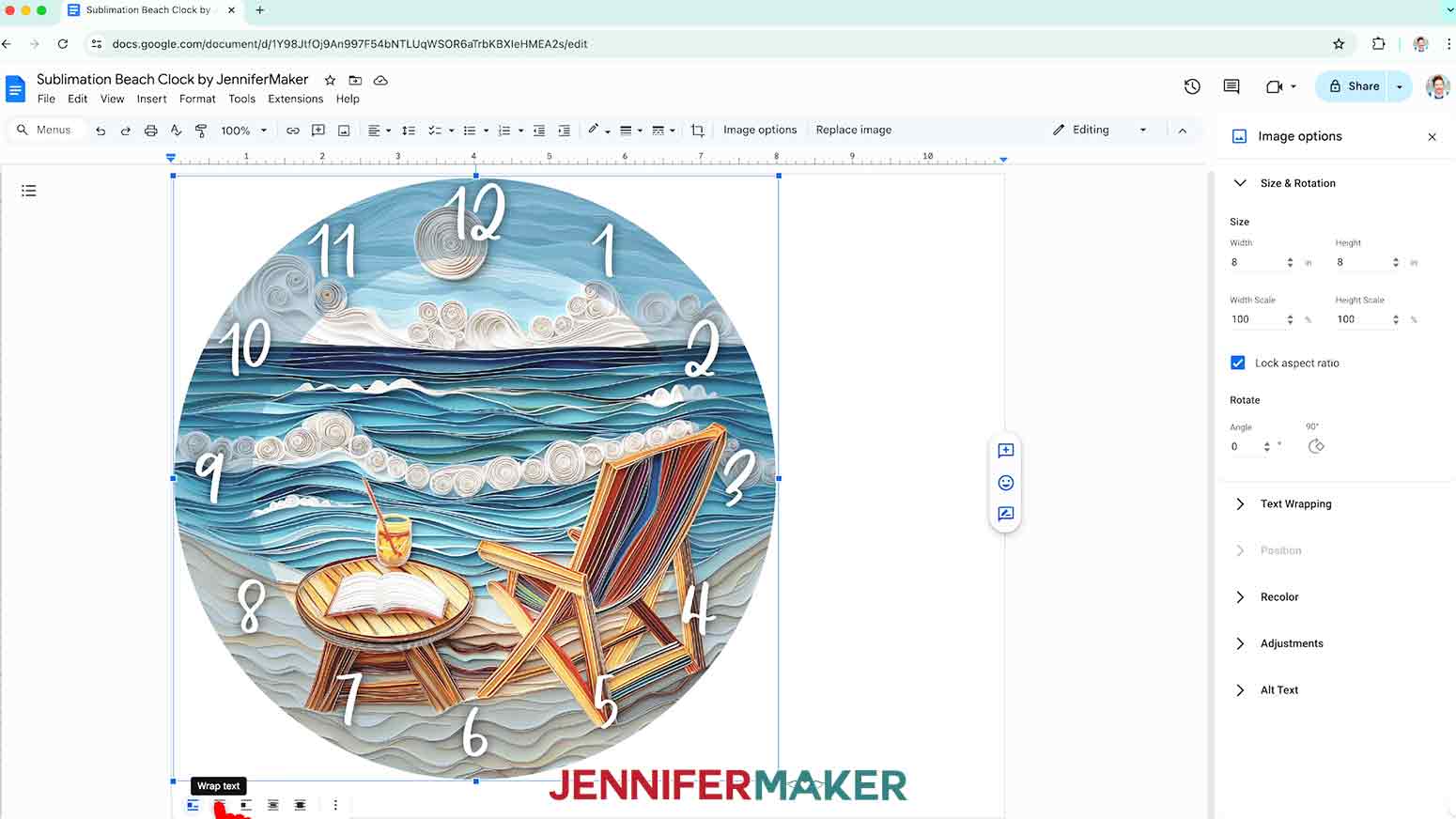 Click the image and select the “Wrap text” icon from the menu that appears below it.
