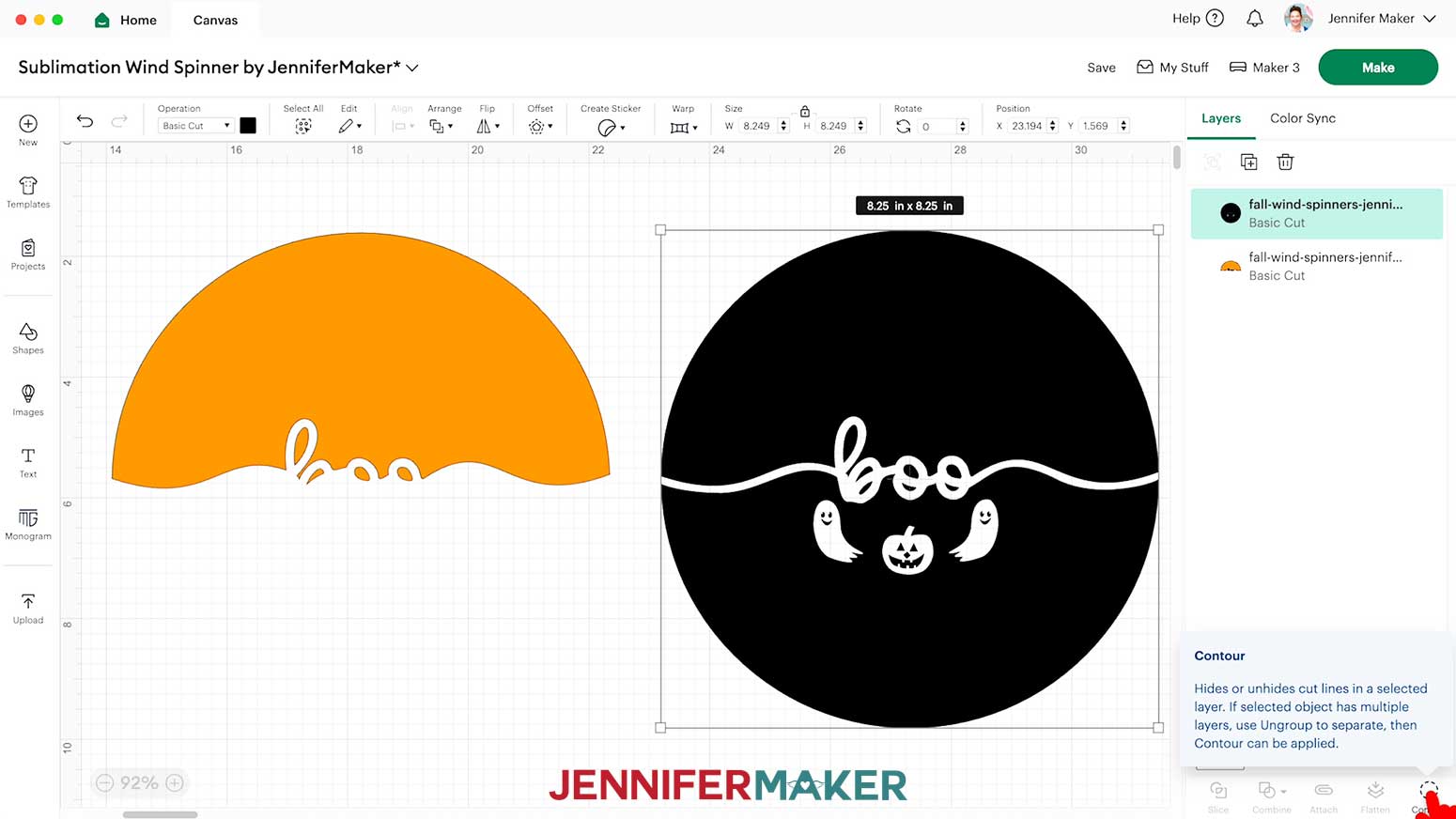 Click the Contour buttom to remove or hide the bottom half of the orange design.