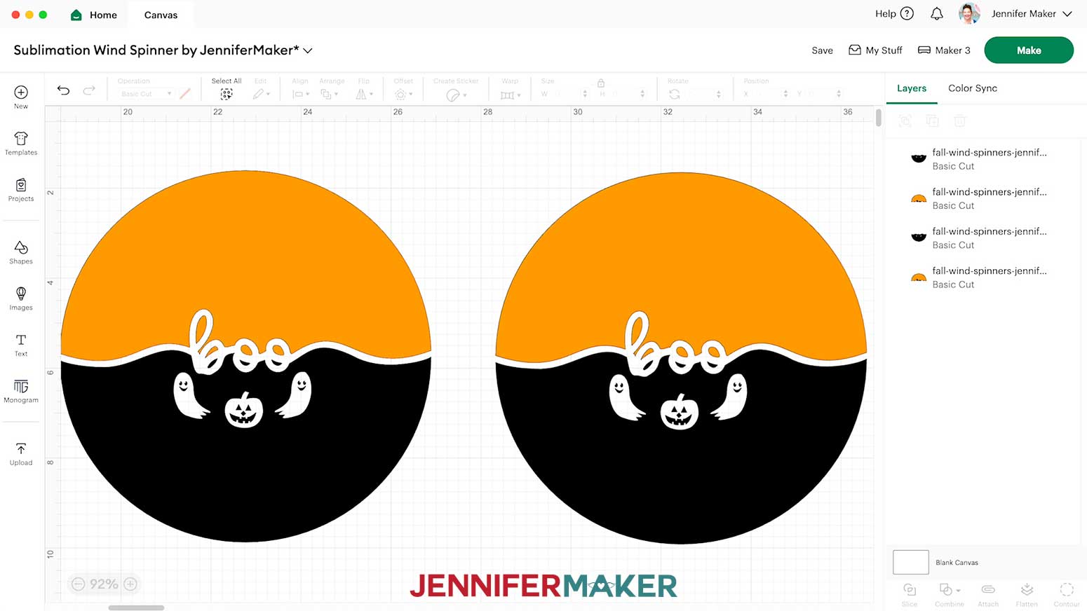 Select both layers and click the Duplicate icon to create two designs for the front and back of the wind spinner.
