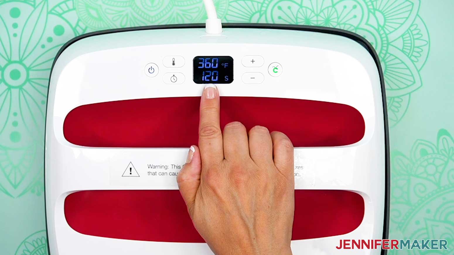 Preheat the EasyPress to 360 degrees and set the time to 120 seconds.