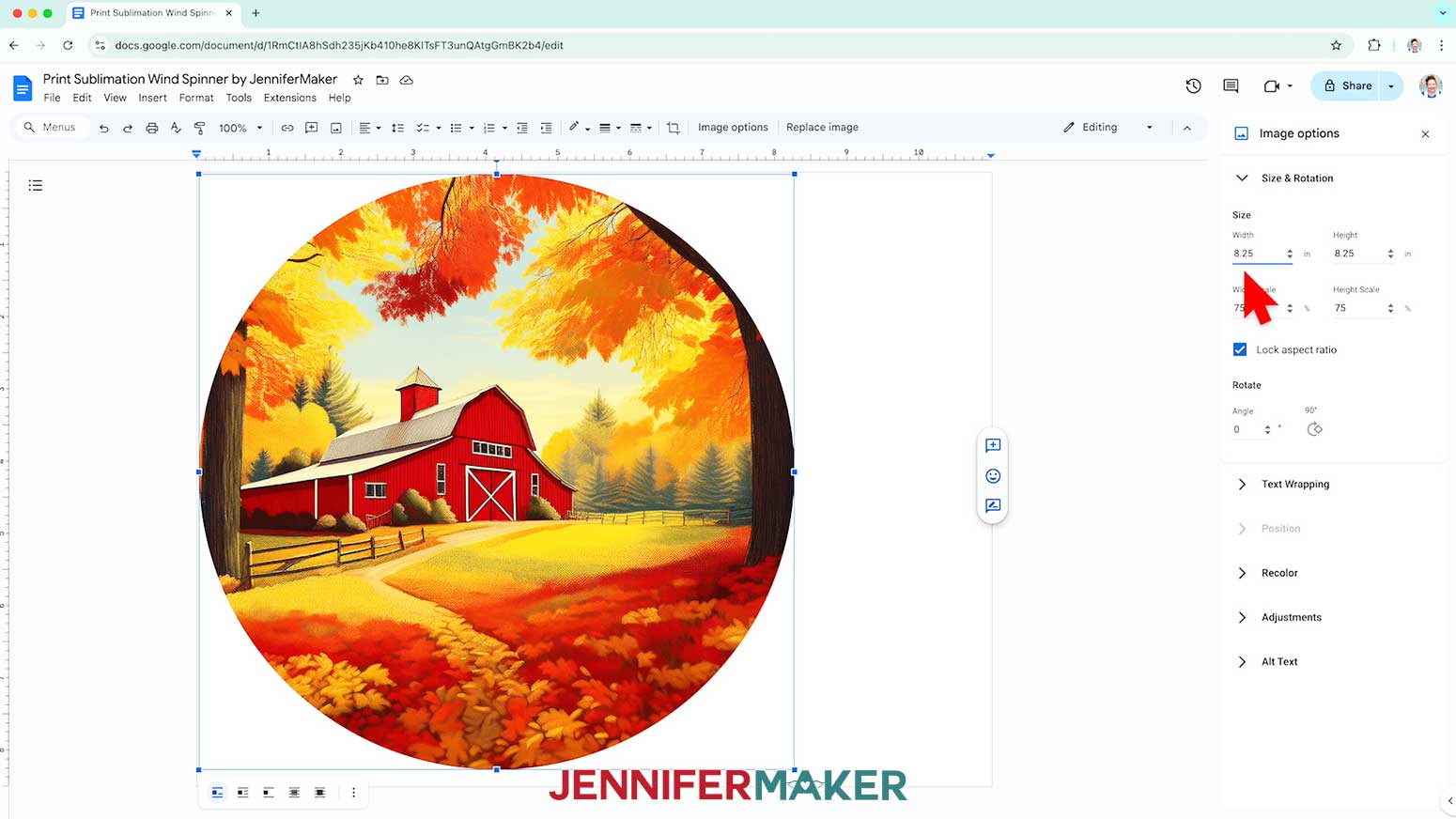 Adjust the image size to be slightly larger than the measured blank sublimation wind spinner.